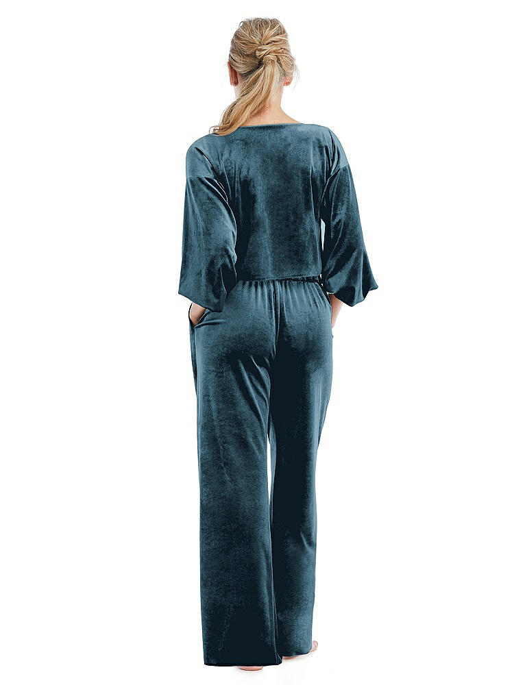 Back View - Dutch Blue Velvet Lounge Pants with Pockets - Cleo