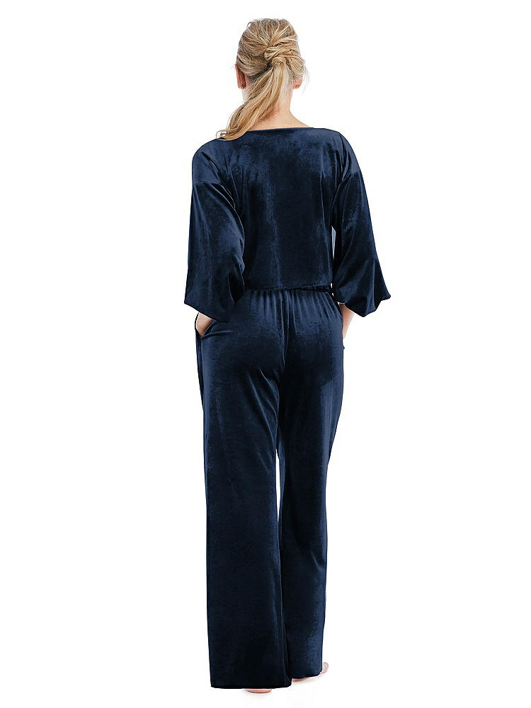 Back View - Midnight Navy Velvet Lounge Pants with Pockets - Cleo