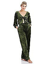 Front View Thumbnail - Olive Green Velvet Lounge Pants with Pockets - Cleo