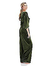 Side View Thumbnail - Olive Green Velvet Lounge Pants with Pockets - Cleo