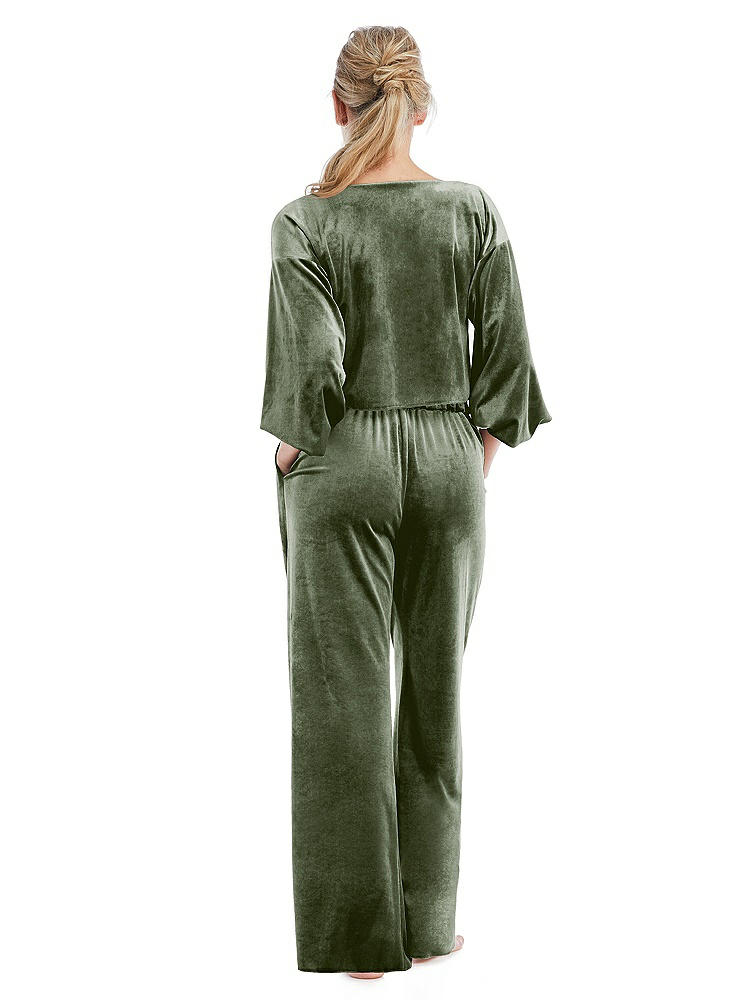 Back View - Sage Velvet Lounge Pants with Pockets - Cleo