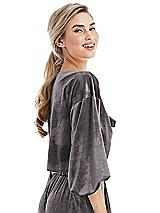 Side View Thumbnail - Caviar Gray Tie-Front Velvet Puff Sleeve Top - Poppy