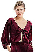 Front View Thumbnail - Cabernet Tie-Front Velvet Puff Sleeve Top - Poppy