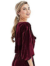 Side View Thumbnail - Cabernet Tie-Front Velvet Puff Sleeve Top - Poppy