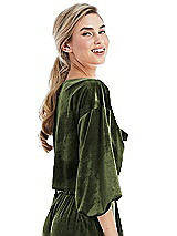Side View Thumbnail - Olive Green Tie-Front Velvet Puff Sleeve Top - Poppy