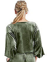 Rear View Thumbnail - Sage Tie-Front Velvet Puff Sleeve Top - Poppy