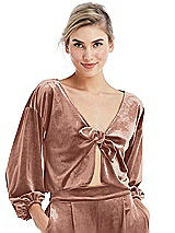 Front View Thumbnail - Tawny Rose Tie-Front Velvet Puff Sleeve Top - Poppy