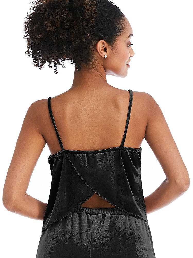 Back View - Black Split Back Slim Strap Velvet Cami - Sari