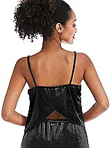 Rear View Thumbnail - Black Split Back Slim Strap Velvet Cami - Sari