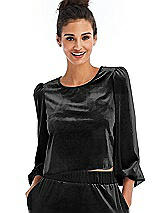 Front View Thumbnail - Black Velvet Pullover Puff Sleeve Top - Rue