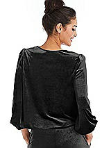 Rear View Thumbnail - Black Velvet Pullover Puff Sleeve Top - Rue