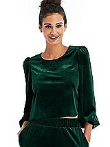 Front View Thumbnail - Evergreen Velvet Pullover Puff Sleeve Top - Rue