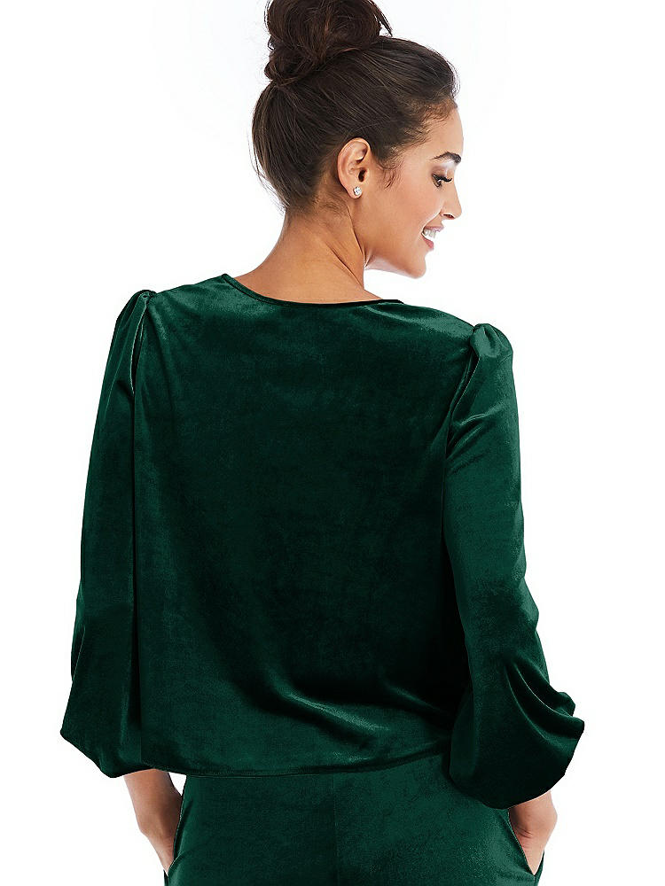 Back View - Evergreen Velvet Pullover Puff Sleeve Top - Rue