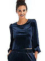 Front View Thumbnail - Midnight Navy Velvet Pullover Puff Sleeve Top - Rue
