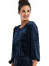 Side View Thumbnail - Midnight Navy Velvet Pullover Puff Sleeve Top - Rue