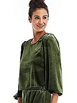 Side View Thumbnail - Olive Green Velvet Pullover Puff Sleeve Top - Rue