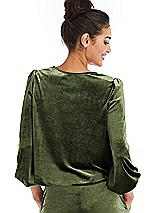 Rear View Thumbnail - Olive Green Velvet Pullover Puff Sleeve Top - Rue