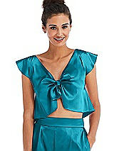 Front View Thumbnail - Oasis Satin Tie-Front Lounge Crop Top - Frankie