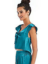 Side View Thumbnail - Oasis Satin Tie-Front Lounge Crop Top - Frankie