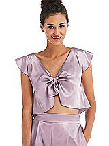 Front View Thumbnail - Suede Rose Satin Tie-Front Lounge Crop Top - Frankie