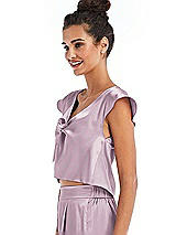Side View Thumbnail - Suede Rose Satin Tie-Front Lounge Crop Top - Frankie