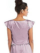 Rear View Thumbnail - Suede Rose Satin Tie-Front Lounge Crop Top - Frankie
