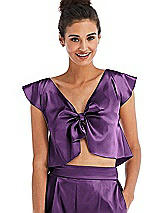 Front View Thumbnail - African Violet Satin Tie-Front Lounge Crop Top - Frankie