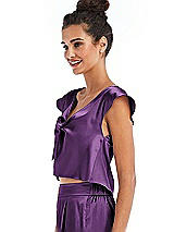 Side View Thumbnail - African Violet Satin Tie-Front Lounge Crop Top - Frankie