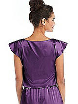Rear View Thumbnail - African Violet Satin Tie-Front Lounge Crop Top - Frankie