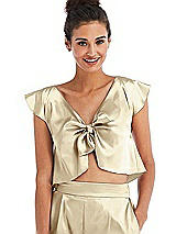 Front View Thumbnail - Banana Satin Tie-Front Lounge Crop Top - Frankie