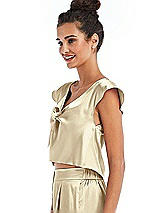 Side View Thumbnail - Banana Satin Tie-Front Lounge Crop Top - Frankie