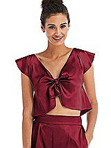 Front View Thumbnail - Burgundy Satin Tie-Front Lounge Crop Top - Frankie