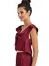 Side View Thumbnail - Burgundy Satin Tie-Front Lounge Crop Top - Frankie