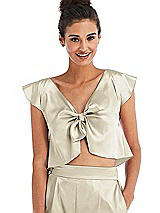 Front View Thumbnail - Champagne Satin Tie-Front Lounge Crop Top - Frankie