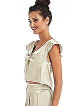 Side View Thumbnail - Champagne Satin Tie-Front Lounge Crop Top - Frankie