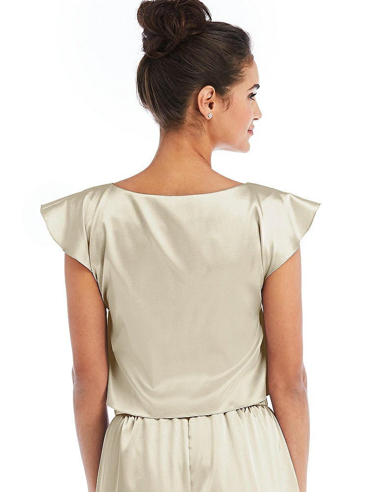 Back View - Champagne Satin Tie-Front Lounge Crop Top - Frankie