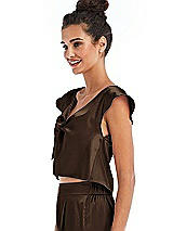 Side View Thumbnail - Espresso Satin Tie-Front Lounge Crop Top - Frankie