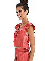 Side View Thumbnail - Perfect Coral Satin Tie-Front Lounge Crop Top - Frankie