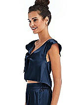 Side View Thumbnail - Midnight Navy Satin Tie-Front Lounge Crop Top - Frankie