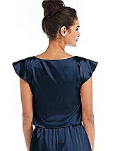 Rear View Thumbnail - Midnight Navy Satin Tie-Front Lounge Crop Top - Frankie