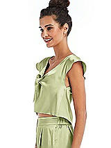 Side View Thumbnail - Mint Satin Tie-Front Lounge Crop Top - Frankie