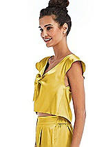 Side View Thumbnail - Marigold Satin Tie-Front Lounge Crop Top - Frankie