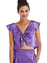 Front View Thumbnail - Pansy Satin Tie-Front Lounge Crop Top - Frankie