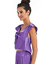 Side View Thumbnail - Pansy Satin Tie-Front Lounge Crop Top - Frankie