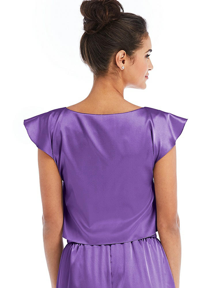 Back View - Pansy Satin Tie-Front Lounge Crop Top - Frankie