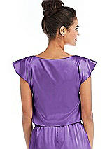Rear View Thumbnail - Pansy Satin Tie-Front Lounge Crop Top - Frankie