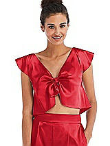 Front View Thumbnail - Parisian Red Satin Tie-Front Lounge Crop Top - Frankie