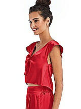 Side View Thumbnail - Parisian Red Satin Tie-Front Lounge Crop Top - Frankie