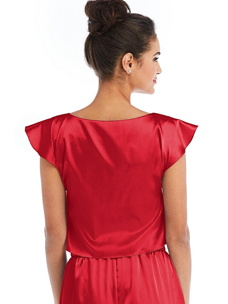 Back View - Parisian Red Satin Tie-Front Lounge Crop Top - Frankie