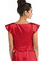 Rear View Thumbnail - Parisian Red Satin Tie-Front Lounge Crop Top - Frankie